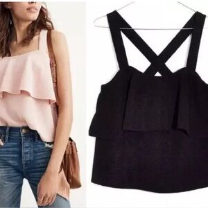 Madewell Tiered Ruffle Tank Top Womens  Size XXS Black Textured Ribbed